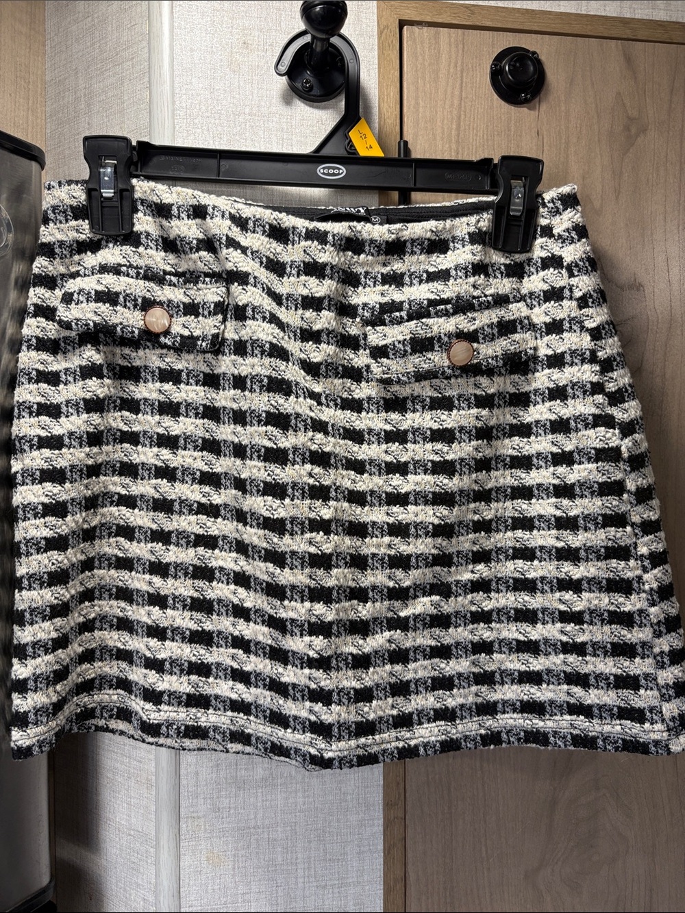 Black and White Check Bouclé Mini Skirt